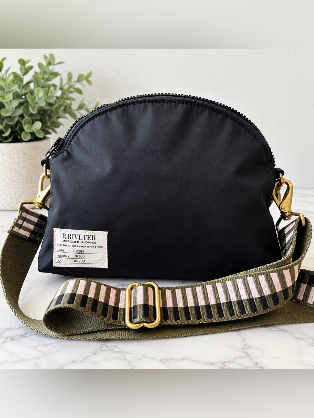 R. Riveter Black Crossbody Bag Wide Strap American Handmade Military Inspired